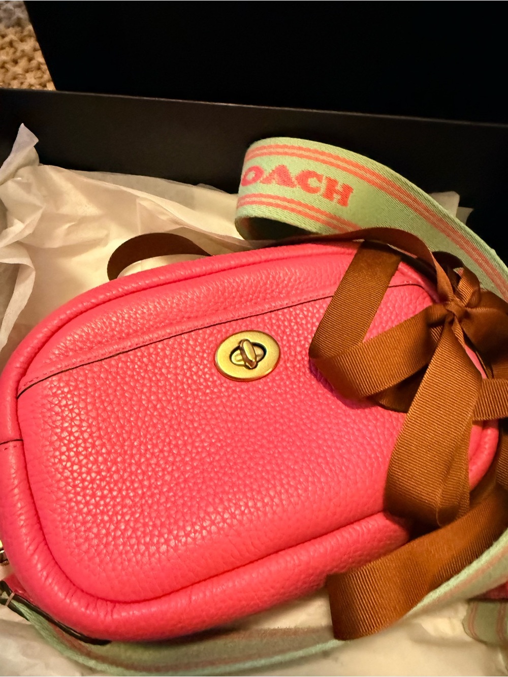 Coach Pink Pebbled Leather Purse with 2 Straps